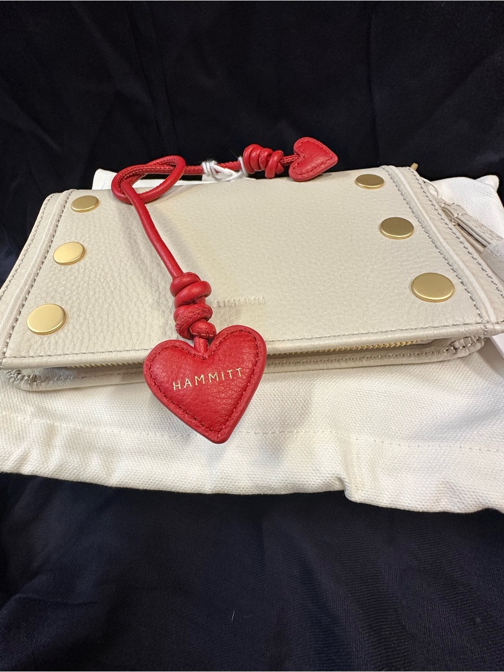 NWT Hammitt Cream Leather Wallet with NWT Bonus Red Heart Charm